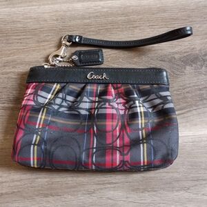 VTG Y2K Coach C Logo Poppy Tartan Glitter Plaid Black Multicolor Wristlet Clutch